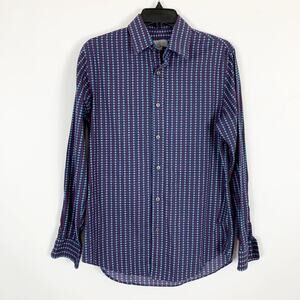Club Monaco Button Down Shirt Men's Size Medium Slim Fit Casual Blue Red Dots